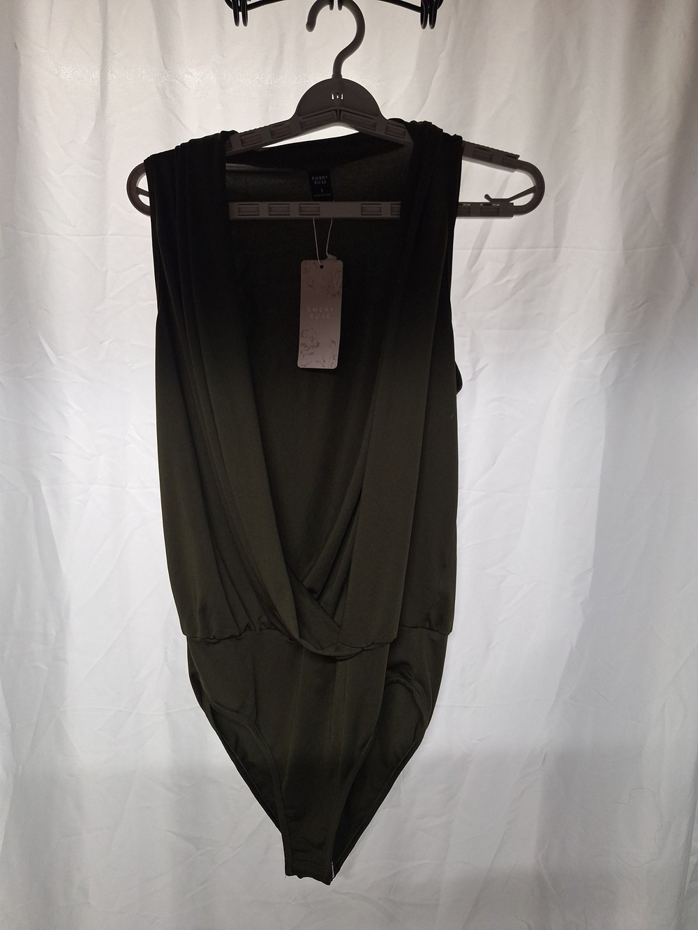 Sleeveless Olive Green Draped V-Neck Bodysuit